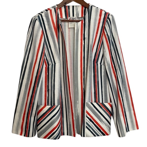 New Vintage Blazer Womens Large XL White Gray Red Stripe Light Jacket Retro 90s - Picture 1 of 14